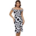 Dot Dots Round Black And White Off Shoulder Ruffle Split Hem Bodycon Dress View1