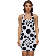 Dot Dots Round Black And White Sleeveless Wide Square Neckline Ruched Bodycon Dress by Ravend