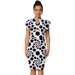 Dot Dots Round Black And White Vintage Frill Sleeve V-neck Bodycon Dress by Ravend