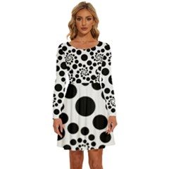 Dot Dots Round Black And White Long Sleeve Wide Neck Velvet Dress by Ravend