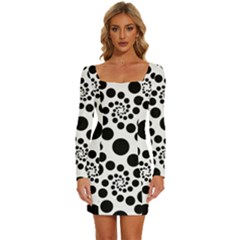 Dot Dots Round Black And White Long Sleeve Square Neck Bodycon Velvet Dress by Ravend