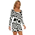 Dot Dots Round Black And White Long Sleeve Square Neck Bodycon Velvet Dress View3