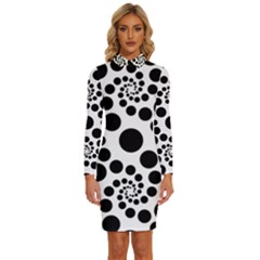 Dot Dots Round Black And White Long Sleeve Shirt Collar Bodycon Dress by Ravend