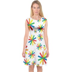 Celebrate Pattern Colorful Design Capsleeve Midi Dress by Ravend