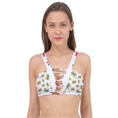 Celebrate Pattern Colorful Design Cage Up Bikini Top by Ravend