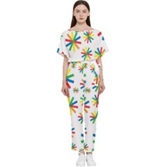 Celebrate Pattern Colorful Design Batwing Lightweight Chiffon Jumpsuit by Ravend