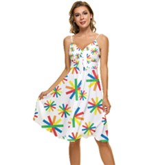 Celebrate Pattern Colorful Design Sleeveless Tie Front Chiffon Dress by Ravend