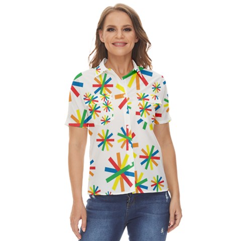 Celebrate Pattern Colorful Design Women s Short Sleeve Double Pocket Shirt by Ravend