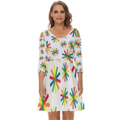 Celebrate Pattern Colorful Design Shoulder Cut Out Zip Up Dress