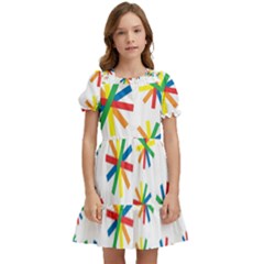 Celebrate Pattern Colorful Design Kids  Puff Sleeved Dress by Ravend