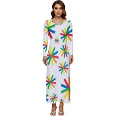 Celebrate Pattern Colorful Design Long Sleeve Longline Maxi Dress by Ravend