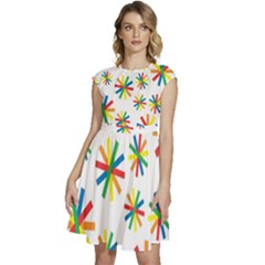 Celebrate Pattern Colorful Design Cap Sleeve High Waist Dress by Ravend