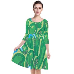 Golf Course Par Golf Course Green Quarter Sleeve Waist Band Dress by Ravend