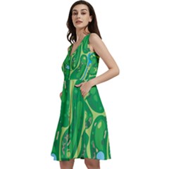 Golf Course Par Golf Course Green Sleeveless V-neck Skater Dress With Pockets by Ravend