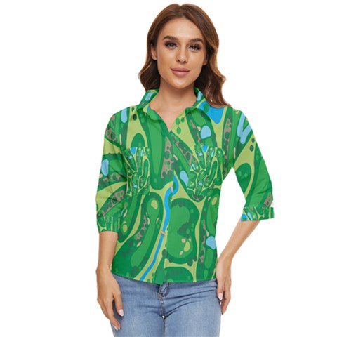 Golf Course Par Golf Course Green Women s Quarter Sleeve Pocket Shirt by Ravend