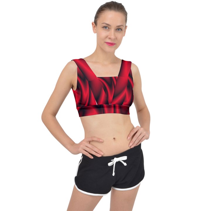 Background Red Color Swirl V-Back Sports Bra