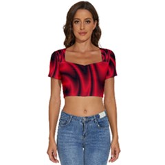 Background Red Color Swirl Short Sleeve Square Neckline Crop Top  by Ravend