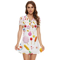 Summer Fair Food Goldfish V-neck High Waist Chiffon Mini Dress by Ravend