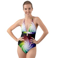 Rainbow Swirl Twirl Halter Cut-out One Piece Swimsuit by Ravend