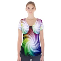 Rainbow Swirl Twirl Short Sleeve Front Detail Top by Ravend