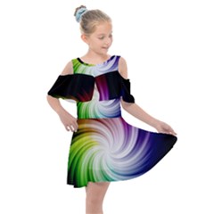 Rainbow Swirl Twirl Kids  Shoulder Cutout Chiffon Dress by Ravend