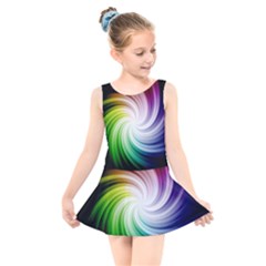 Rainbow Swirl Twirl Kids  Skater Dress Swimsuit by Ravend