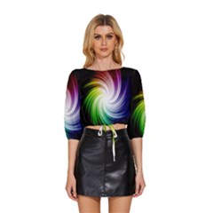 Rainbow Swirl Twirl Mid Sleeve Drawstring Hem Top by Ravend