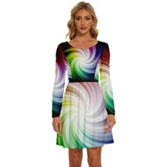 Rainbow Swirl Twirl Long Sleeve Wide Neck Velvet Dress by Ravend