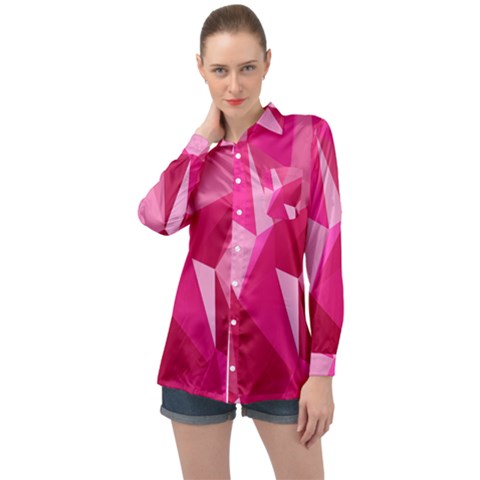 Pattern Halftone Geometric Long Sleeve Satin Shirt by Ravend