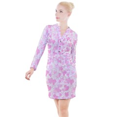 Valentine Background Hearts Bokeh Button Long Sleeve Dress by Ravend