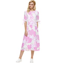 Valentine Background Hearts Bokeh Bow Sleeve Chiffon Midi Dress by Ravend