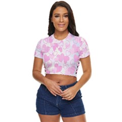 Valentine Background Hearts Bokeh Side Button Cropped T-shirt by Ravend