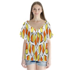 Candy Corn Halloween Candy Candies V-neck Flutter Sleeve Top by Ravend