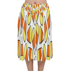 Candy Corn Halloween Candy Candies Velvet Flared Midi Skirt by Ravend