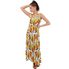 Candy Corn Halloween Candy Candies V-neck Chiffon Maxi Dress by Ravend