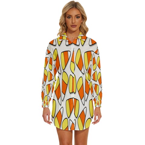 Candy Corn Halloween Candy Candies Womens Long Sleeve Shirt Dress by Ravend