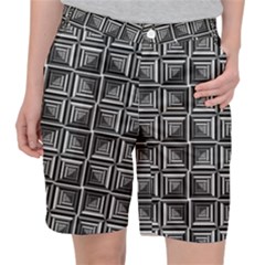 Pattern Op Art Black White Grey Women s Pocket Shorts by Ravend