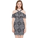 Pattern Op Art Black White Grey Shoulder Frill Bodycon Summer Dress View1