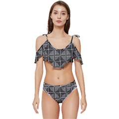 Pattern Op Art Black White Grey Ruffle Edge Tie Up Bikini Set	 by Ravend