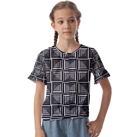 Pattern Op Art Black White Grey Kids  Cuff Sleeve Scrunch Bottom T-shirt by Ravend