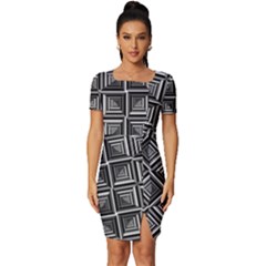 Pattern Op Art Black White Grey Fitted Knot Split End Bodycon Dress by Ravend