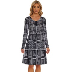 Pattern Op Art Black White Grey Long Sleeve Dress With Pocket by Ravend