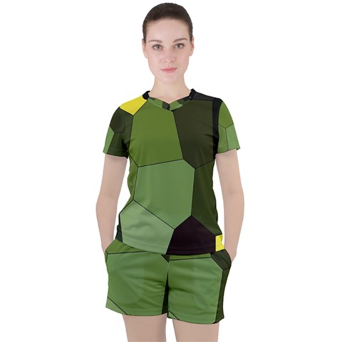 Mosaic Structure Background Tile Women s T-shirt And Shorts Set by Ravend