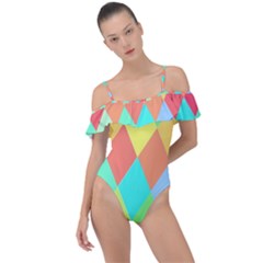 Low Poly Triangles Frill Detail One Piece Swimsuit by Ravend