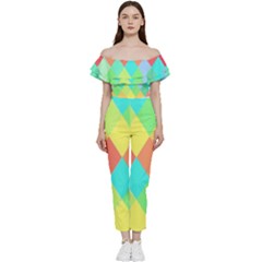 Low Poly Triangles Bardot Ruffle Jumpsuit by Ravend