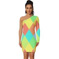 Low Poly Triangles Long Sleeve One Shoulder Mini Dress by Ravend