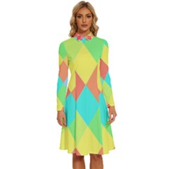 Low Poly Triangles Long Sleeve Shirt Collar A-line Dress by Ravend