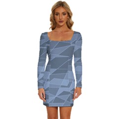 Lines Shapes Pattern Web Creative Long Sleeve Square Neck Bodycon Velvet Dress by Ravend