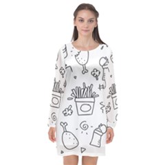 Set Chalk Out Scribble Collection Long Sleeve Chiffon Shift Dress  by Ravend