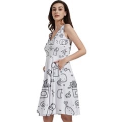 Set Chalk Out Scribble Collection Sleeveless V-neck Skater Dress With Pockets by Ravend